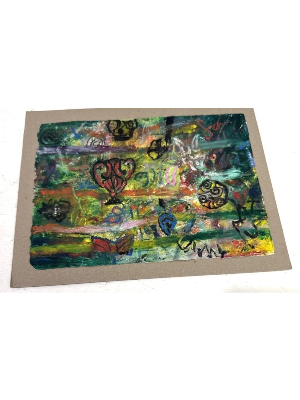 Ford Crull Green Urn Colorful Oil Pastel on Paper Signed Dated 7 X 9.75" VTG '96